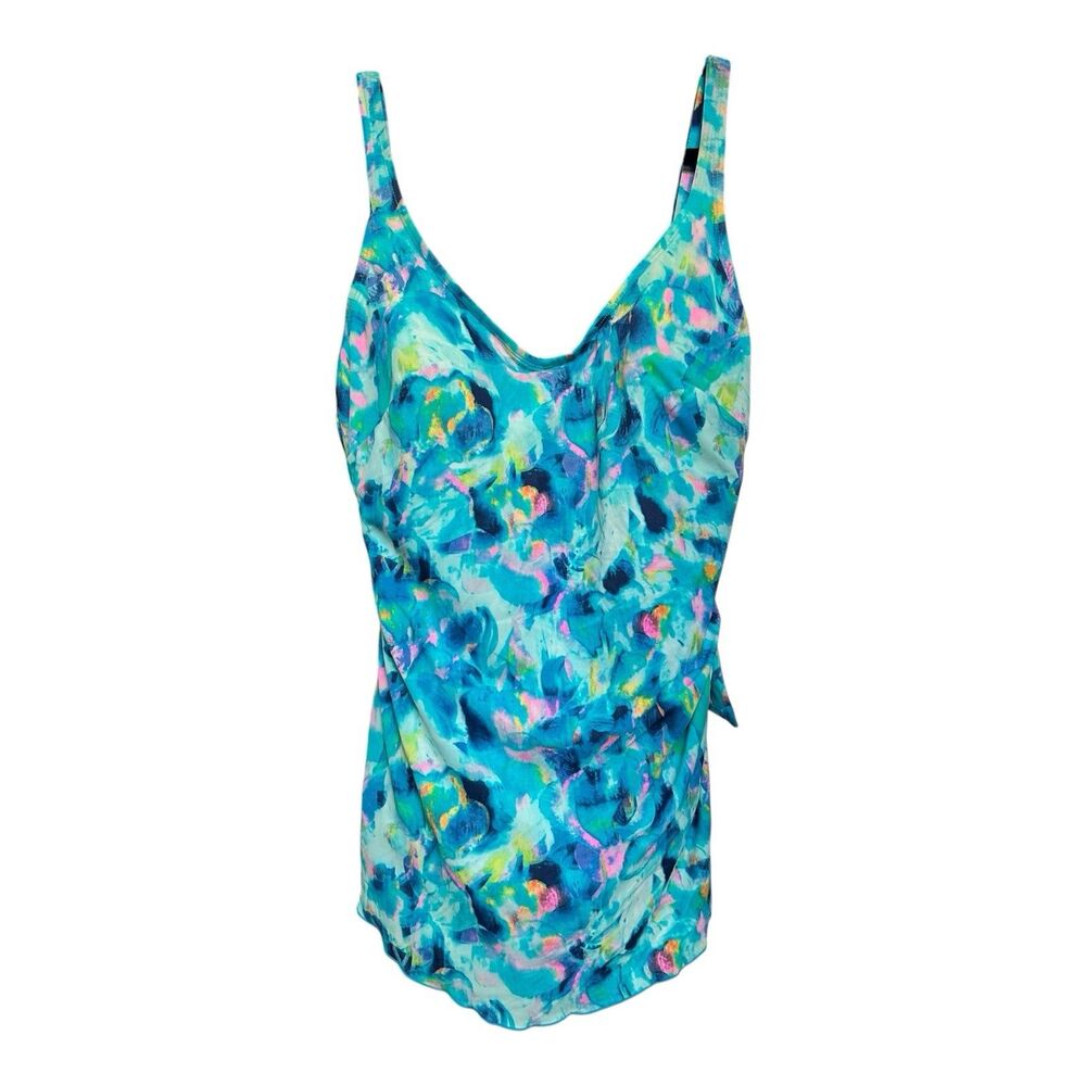Roxanne Blue Floral Ruched One-Piece Swimsuit 18/42D Bust Support Retro